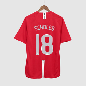 SCHOLES #18 Manchester United Retro Jersey Home Soccer Shirt 2007/08 - UCL Final