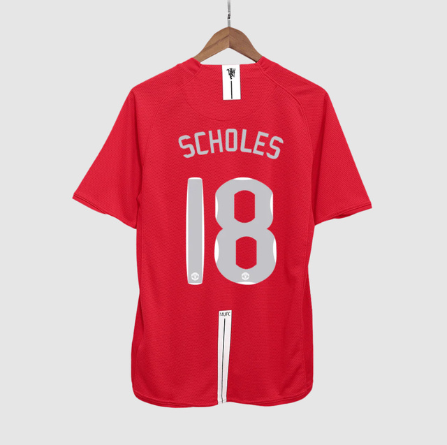 SCHOLES #18 Manchester United Retro Jersey Home Soccer Shirt 2007/08 - UCL Final